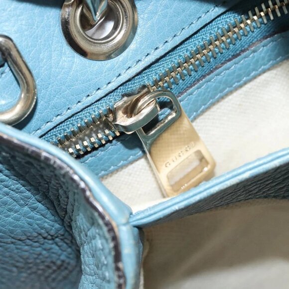 GUCCI Bamboo Hand Bag Leather 2way Blue Silver 336032 Auth 121645 - Picture 11 of 16